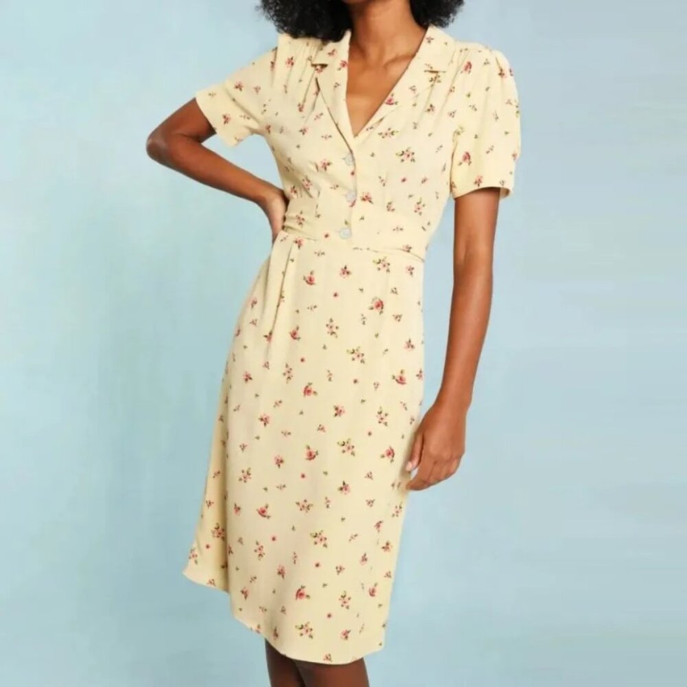 NWT Luxedress Floral/Rose Vintage-Inspired Midi Shirt Dress Tie-Waist Orange